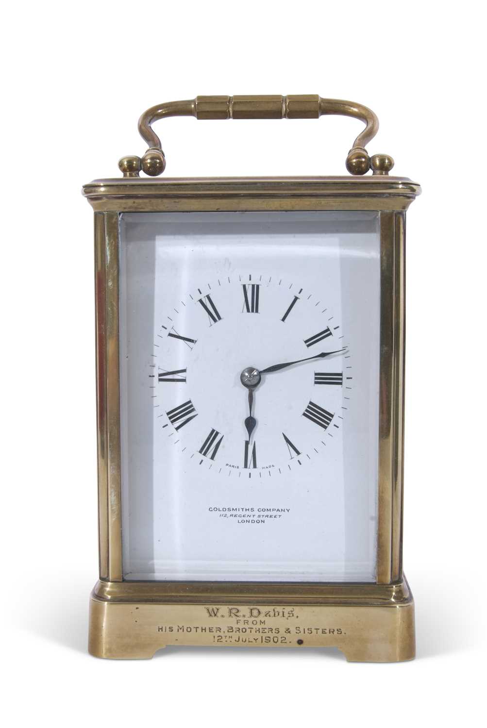 First quarter of the 20th century large French brass and glass panelled carriage clock of plain