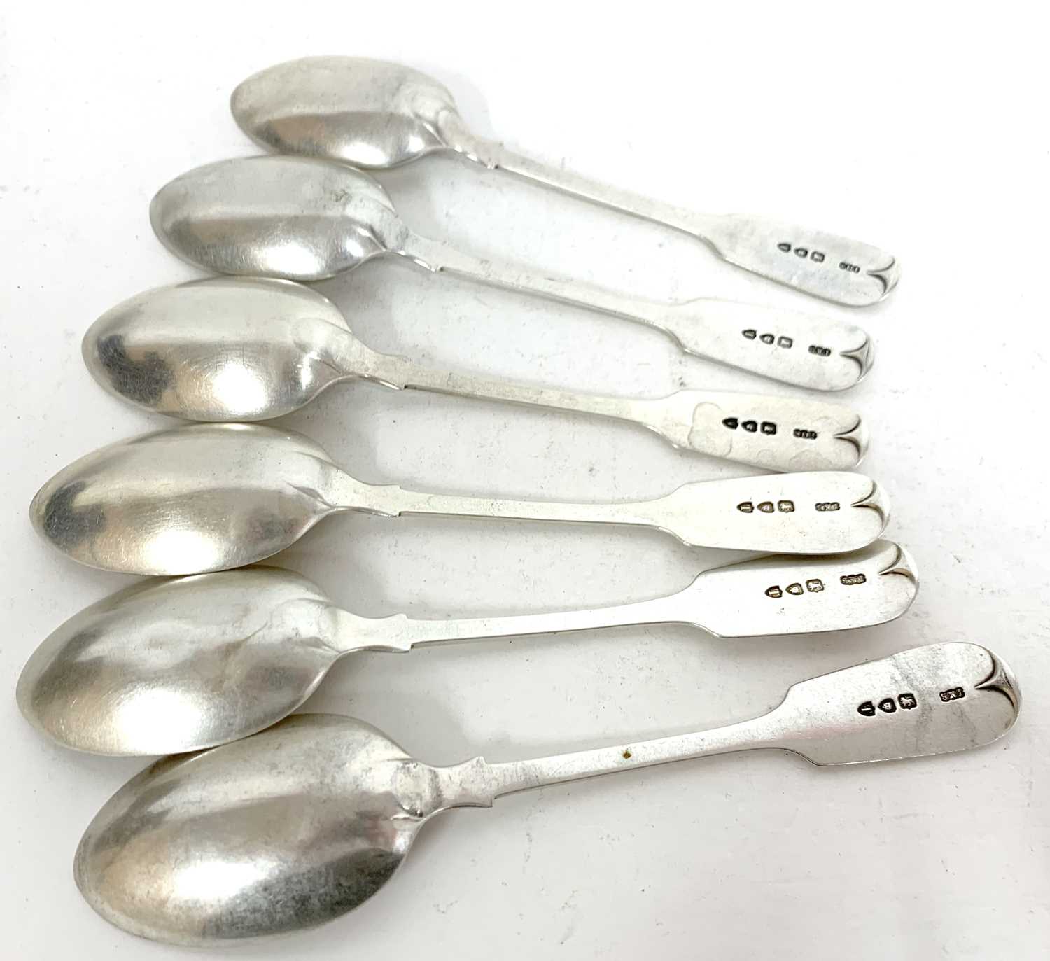 Set of six silver Fiddle pattern dessert spoons, London 1894, Spink & Son, 293gms - Image 4 of 5