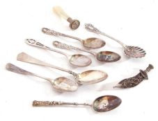 Mixed Lot: six various silver tea spoons to include Georgian shell back, Victorian tea spoon and