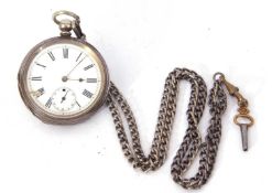 Gents last quarter of the 19th century silver cased pocket watch with key wind, blued steel hands to