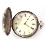 Second quarter of 19th century hallmarked silver cased full hunter pocket watch having gold hands to