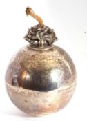 George V spherical 'grenade' table lighter with push in flame finial, London 1912, makers mark