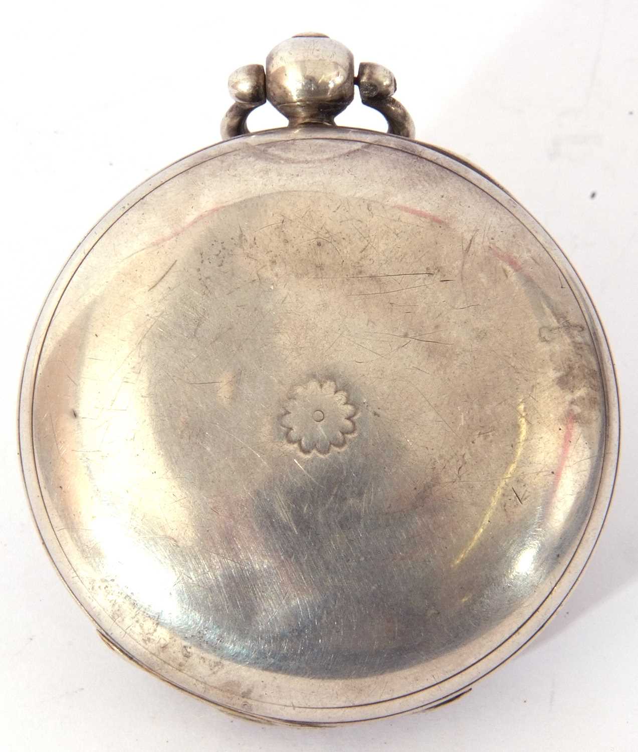 Second quarter of 19th century hallmarked silver cased full hunter pocket watch having gold hands to - Image 3 of 3