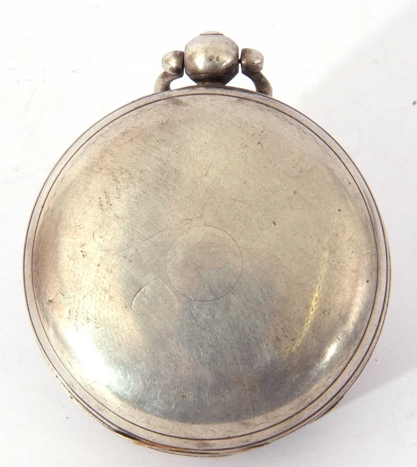 Second quarter of 19th century hallmarked silver cased full hunter pocket watch having gold hands to - Image 2 of 3