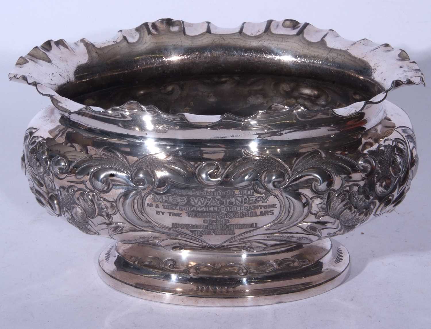 An early 20th century silver plated rose bowl of oval form decorated with stylised floral detail and - Image 4 of 4