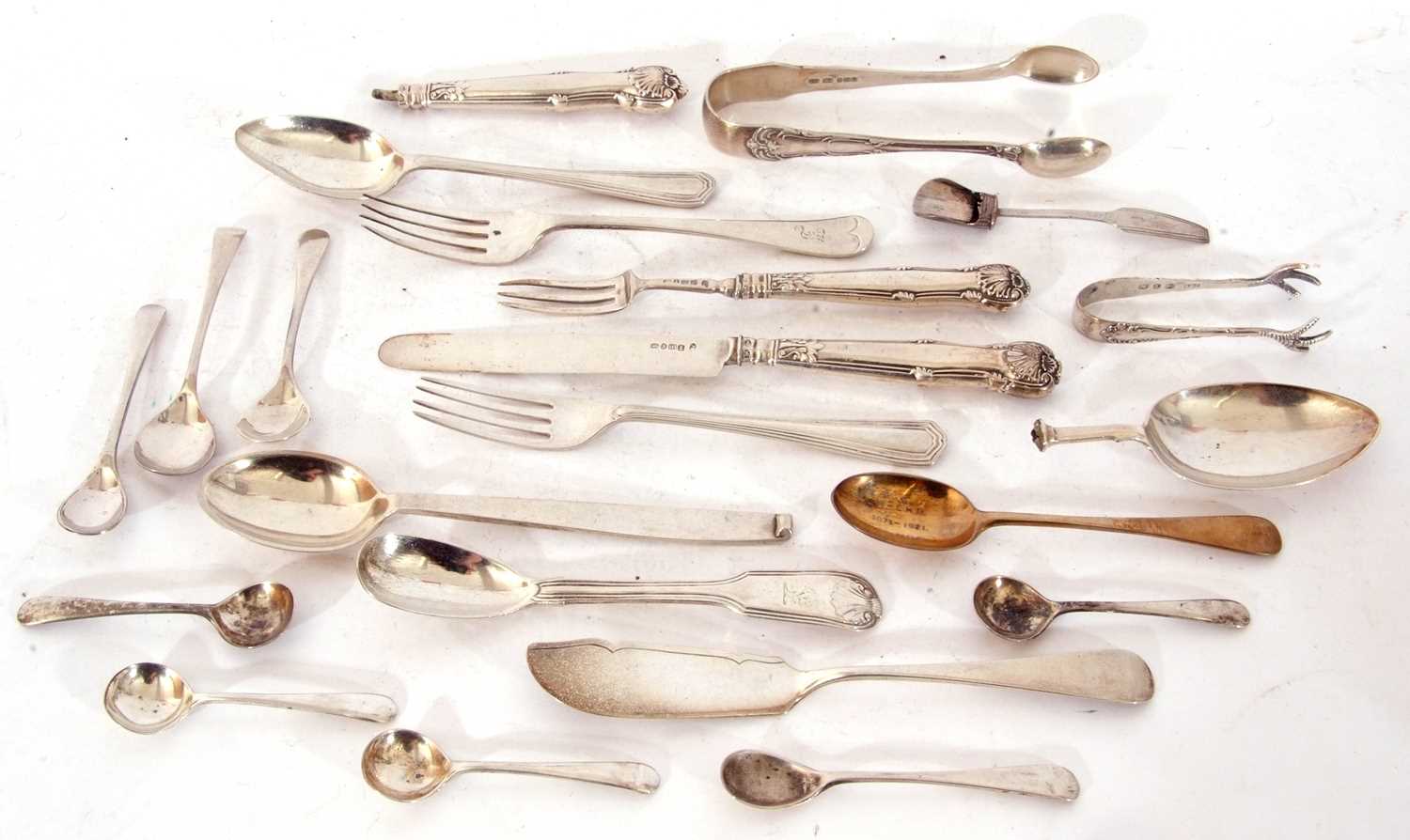 Group of ten assorted small hallmarked spoons including seven condiment spoons, two small pairs of