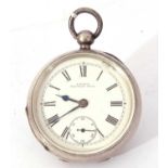 Gents last quarter of the 19th century hallmarked silver cased pocket watch with key wind, having