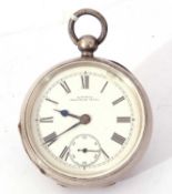 Gents last quarter of the 19th century hallmarked silver cased pocket watch with key wind, having