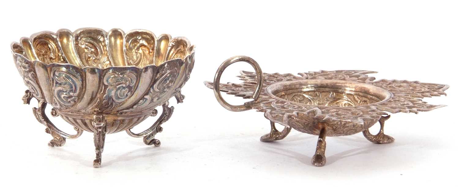 Mixed Lot: Victorian silver embossed bowl, scroll and fluted wrythen design, supported on three - Image 3 of 5