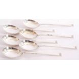 George VI set of six silver dessert spoons of plain polished design with tapering angular handles