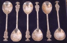 Cased set of six George V silver apostle spoons, Sheffield 1927, Thomas Bradbury & Sons