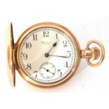Gents first quarter of 20th century gold plated cased full hunter pocket watch by Waltham USA,