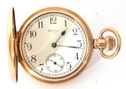 Gents first quarter of 20th century gold plated cased full hunter pocket watch by Waltham USA,