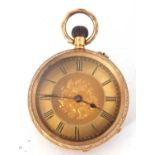 Ladies last quarter of 19th/first quarter of 20th century 18K gold cased fob watch with blued