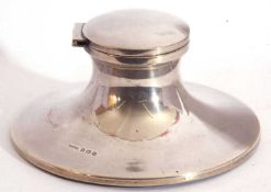 George VI silver capstan inkwell of typical plain polished form, with hinged lid (no inkwell),