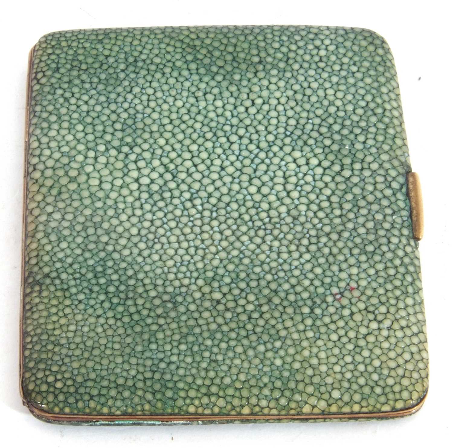 Antique shagreen and brass cigarette case, 11 x 8.5cm - Image 2 of 4