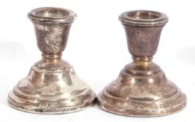 Pair of silver dwarf candlesticks, Birmingham 1965/66, maker's mark Sanders & MacKenzie (loaded)