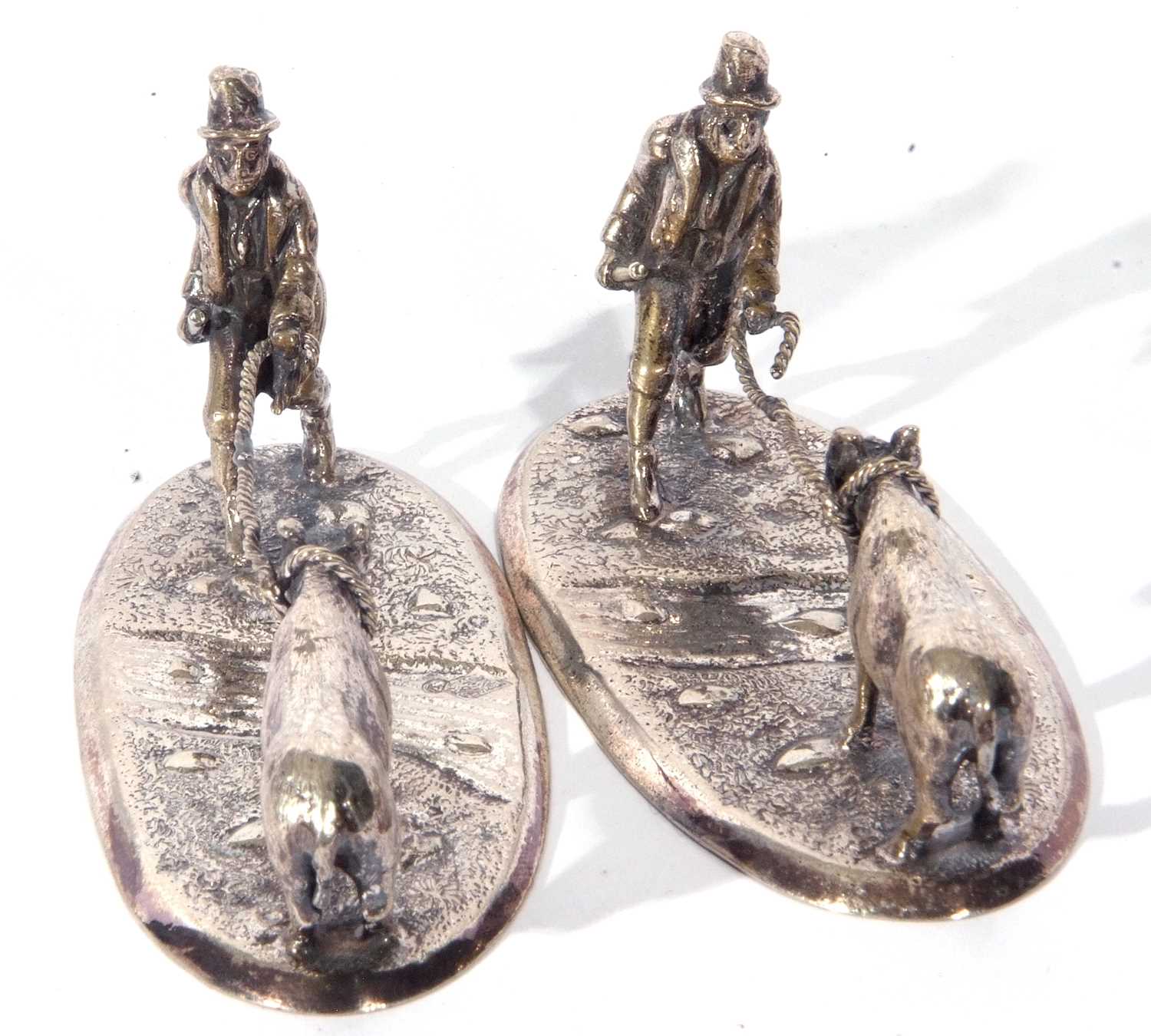 Pair of early 20th century electro-silver plate table ornaments formed as figures pulling a - Image 3 of 5