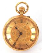 Ladies last quarter of 19th century hallmarked 18ct gold cased large fob watch, black steel hands to