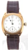 Gents second quarter of 20th century hallmarked 9ct gold cased wrist watch having blued steel