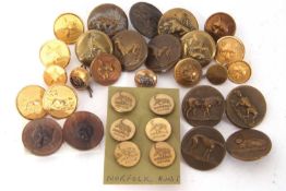 Quantity of vintage buttons to include a set of six Norfolk Hunt brass buttons on a card, together