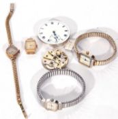 Mixed Lot: five ladies wrist watches including three with metal bracelets, together with two watch