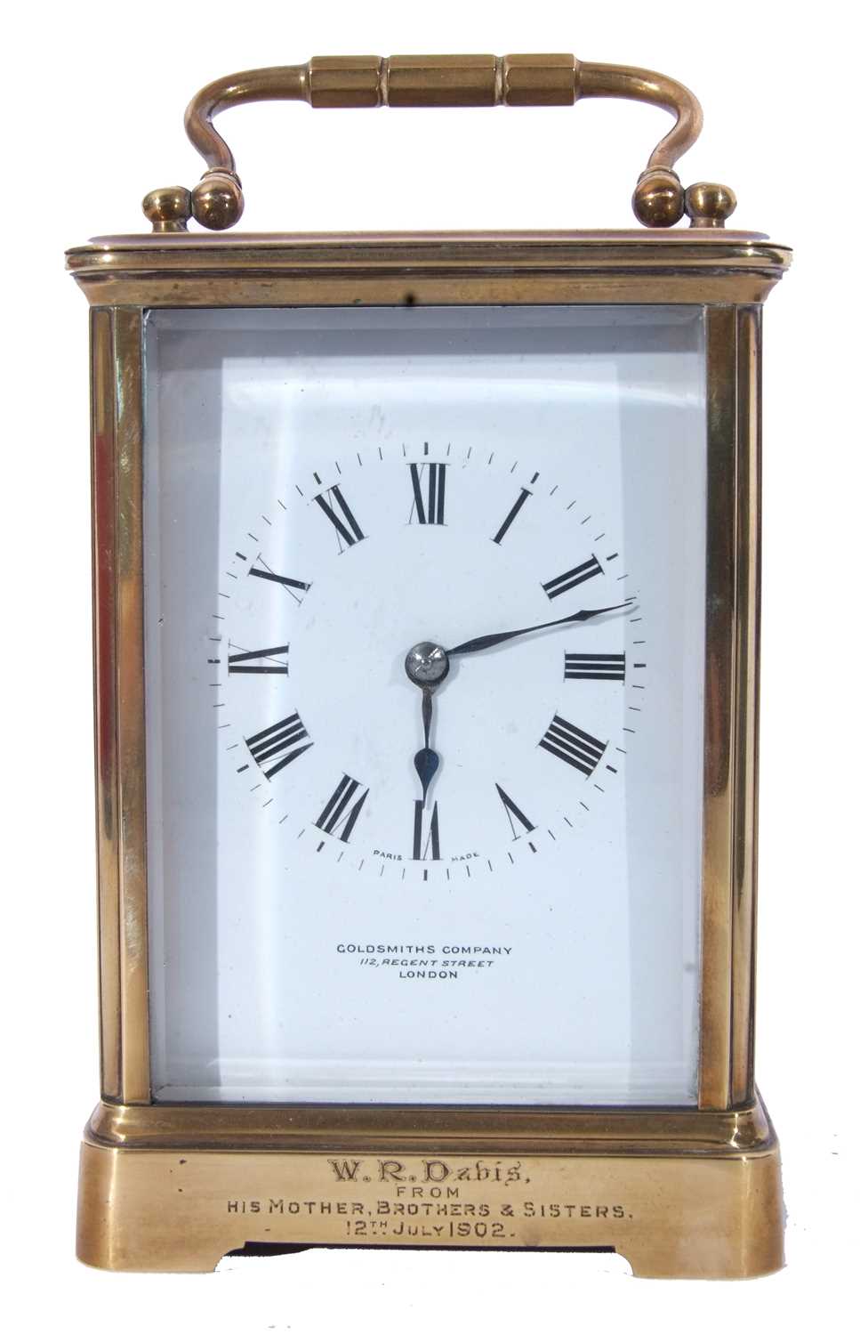 First quarter of the 20th century large French brass and glass panelled carriage clock of plain - Image 2 of 8