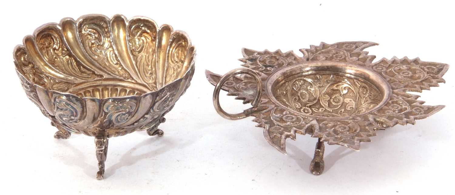 Mixed Lot: Victorian silver embossed bowl, scroll and fluted wrythen design, supported on three