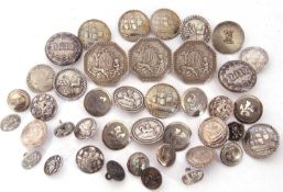 Quantity of metal buttons to include seven hallmarked silver examples, five Continental white