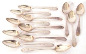 Mixed Lot: five Irish George III silver dessert forks, the top of each stem engraved with a