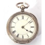 Ladies last quarter of 19th century silver cased fob watch, blued steel hands to a white enamel dial
