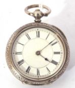 Ladies last quarter of 19th century silver cased fob watch, blued steel hands to a white enamel dial