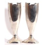 Pair of Art Nouveau silver table flower/posy vases of tall plain polished tapering bodies with