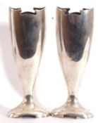 Pair of Art Nouveau silver table flower/posy vases of tall plain polished tapering bodies with