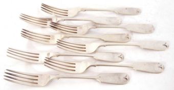 Mixed Lot: five Fiddle pattern table forks, London 1894, Spink & Son, together with three other