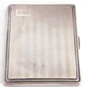 Art Deco silver cigarette case of rectangular form, engine turned decoration with engraved cartouche