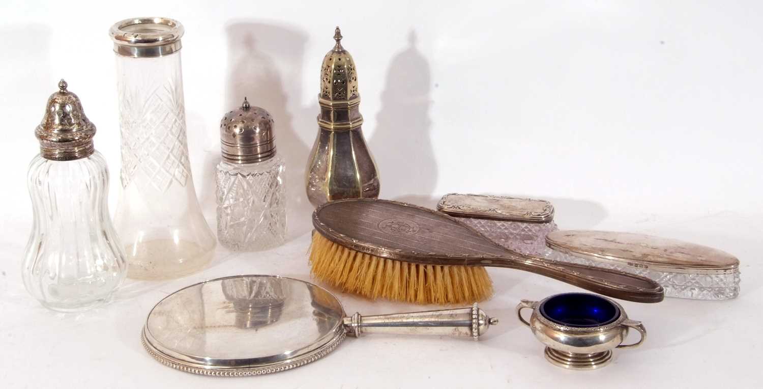 Mixed Lot: good quality Portuguese white metal encased dressing table hand mirror bearing an