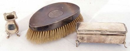 Mixed Lot: George V rectangular silver encased ring box with reed and tie edge to the plain hinged