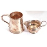 Mixed Lot: George V small silver tankard of tapering cylindrical form, reeded borders and scroll