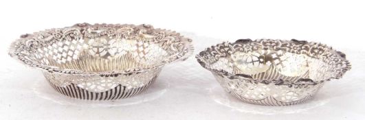 Mixed Lot: Victorian silver bon-bon dish of circular form, elaborately embossed and pierced with
