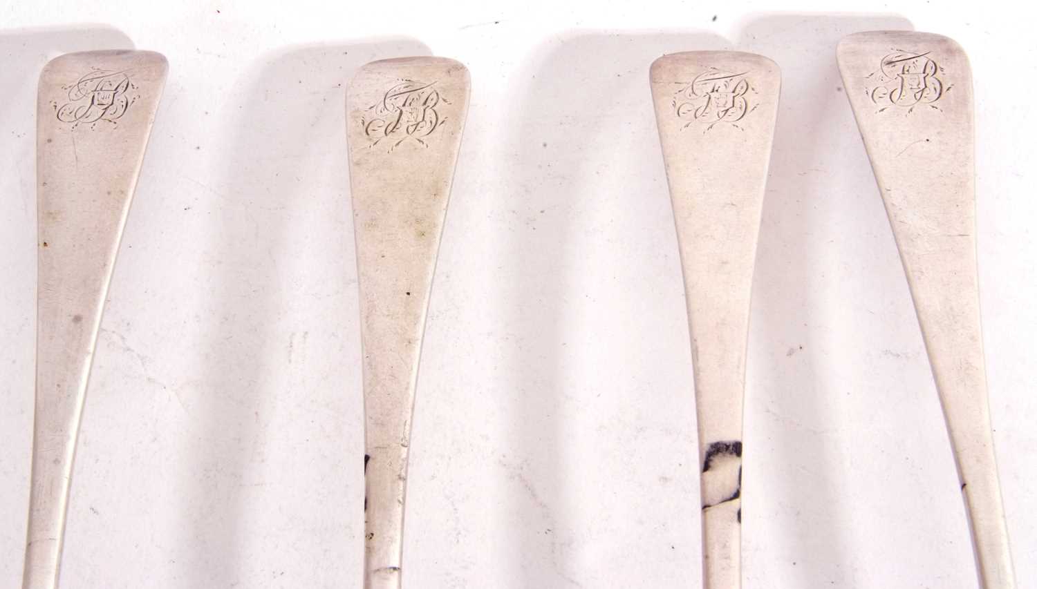 Set of four Georgian Old English table spoons engraved with family monogram, London 1802, maker's - Image 5 of 7