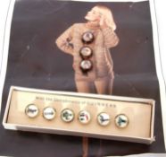 Mixed boxed six 1950s glass Guinness promotional buttons, together with three vintage buttons