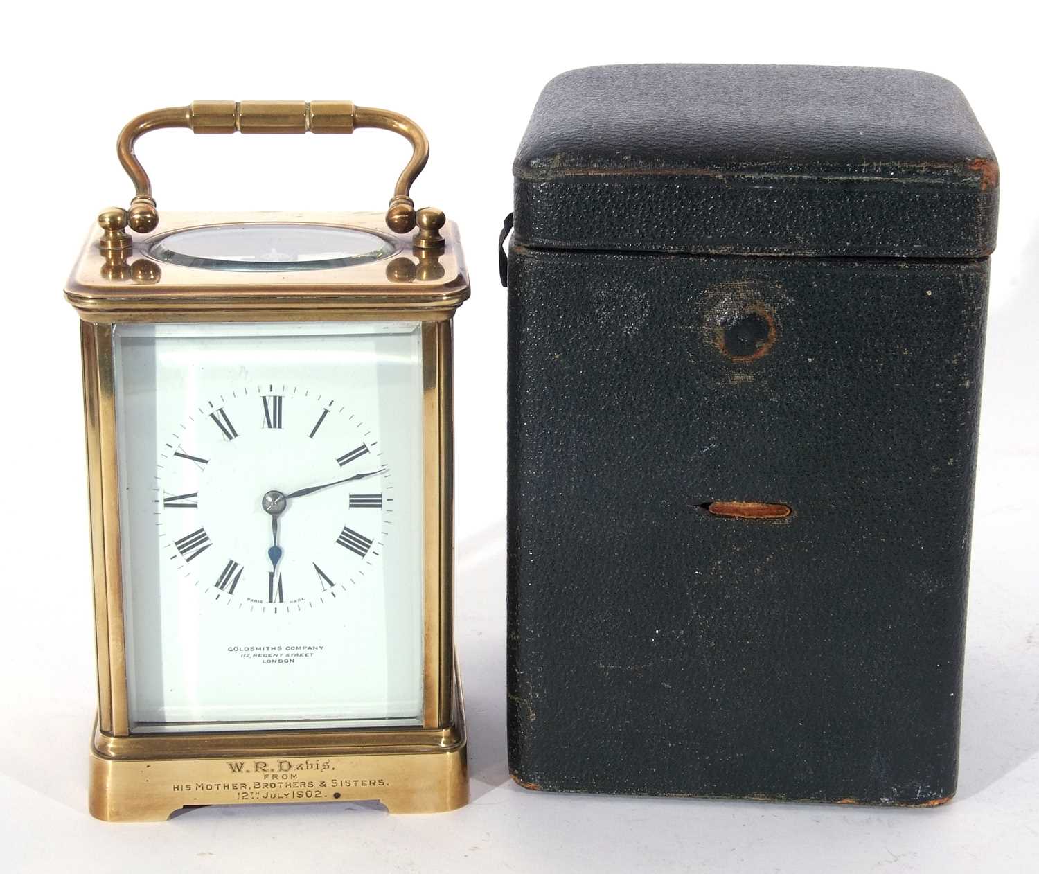 First quarter of the 20th century large French brass and glass panelled carriage clock of plain - Image 8 of 8