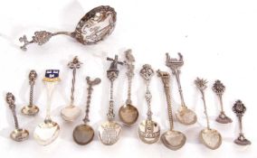 Mixed Lot: three various hallmarked silver spoons together with ten white metal Continental