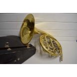 BRASS FRENCH HORN WITH CASE