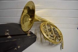 BRASS FRENCH HORN WITH CASE