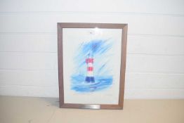 COLOURED PRINT OF A LIGHTHOUSE, THE FRAME BEARING PRESENTATION PLAQUE MARKED 'VIKING LIFESAVING