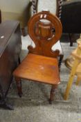 LATE 19TH CENTURY HARD SEATED HALL CHAIR WITH SHIELD BACK