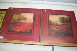 AFTER MCGANNON, TWO COLOURED PRINTS ON BOARD, POPPY FIELDS