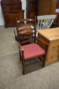 20TH CENTURY OAK LADDERBACK CARVER CHAIR